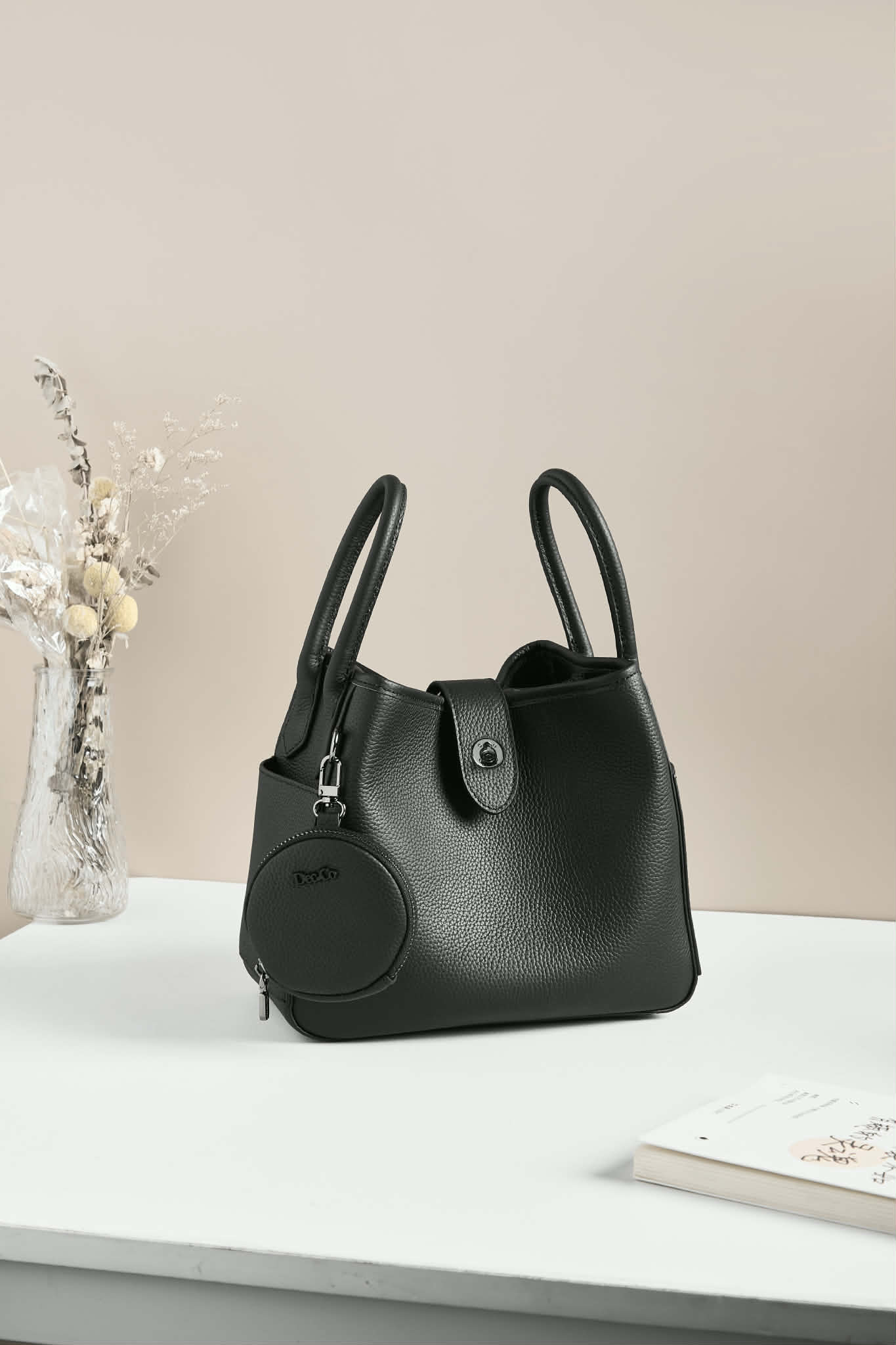 Lajoe Togo Genuine Leather Cellant Bucket Bag