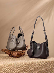 Lajoe Togo Genuine Leather Cellant Bucket Bag