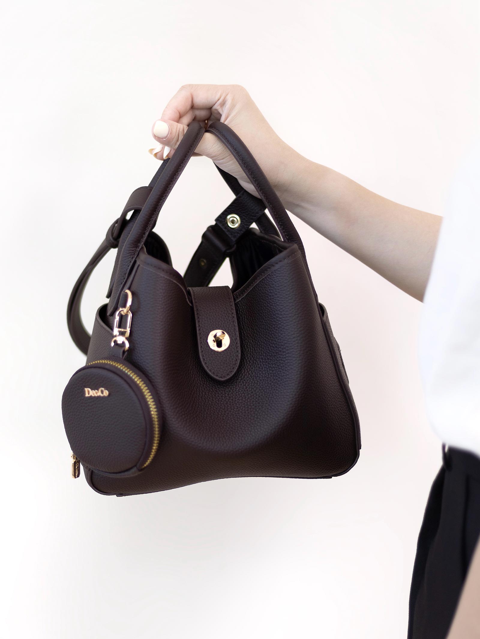 Lajoe Togo Genuine Leather Cellant Bucket Bag