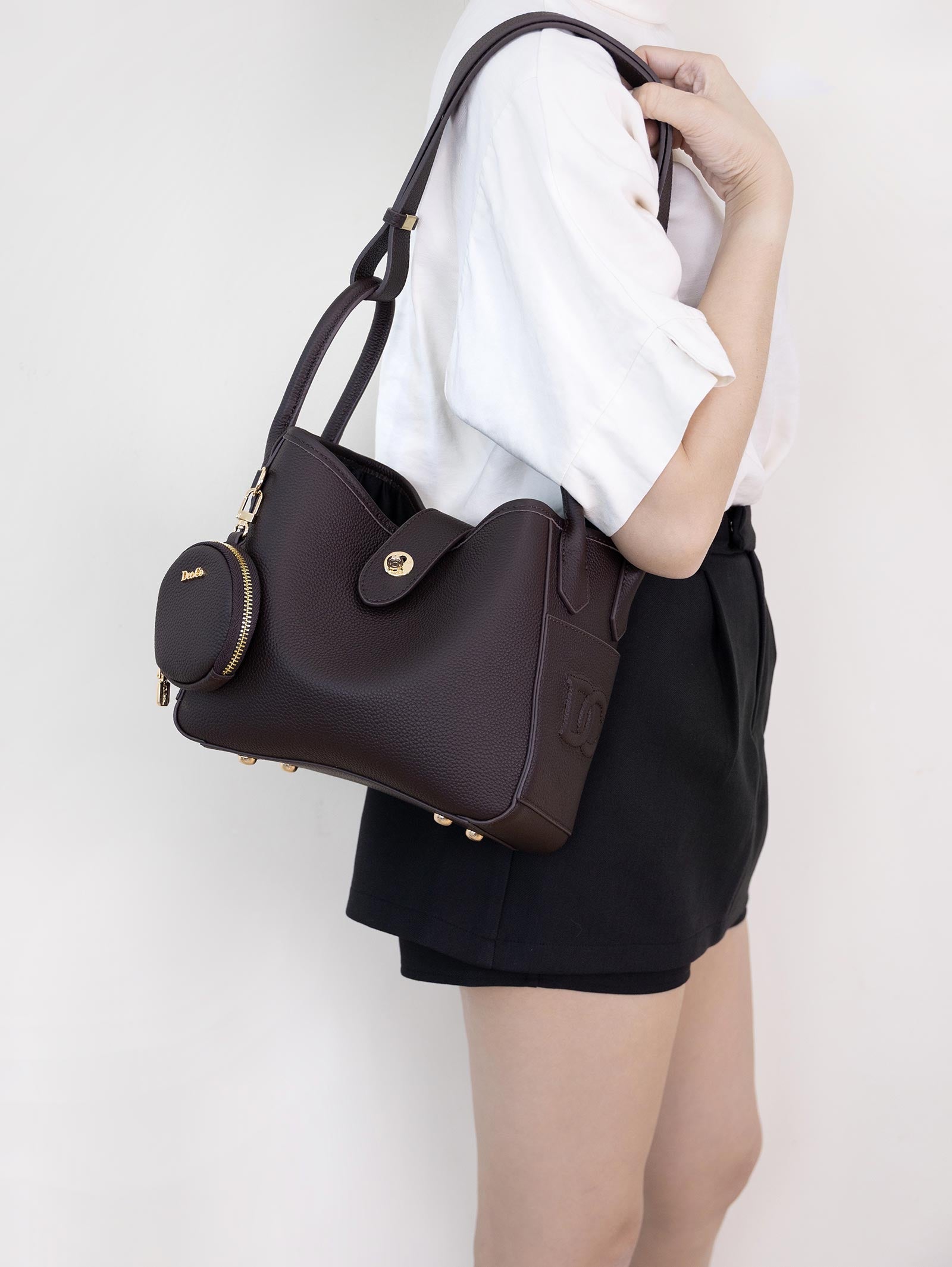 Lajoe Togo Genuine Leather Cellant Bucket Bag