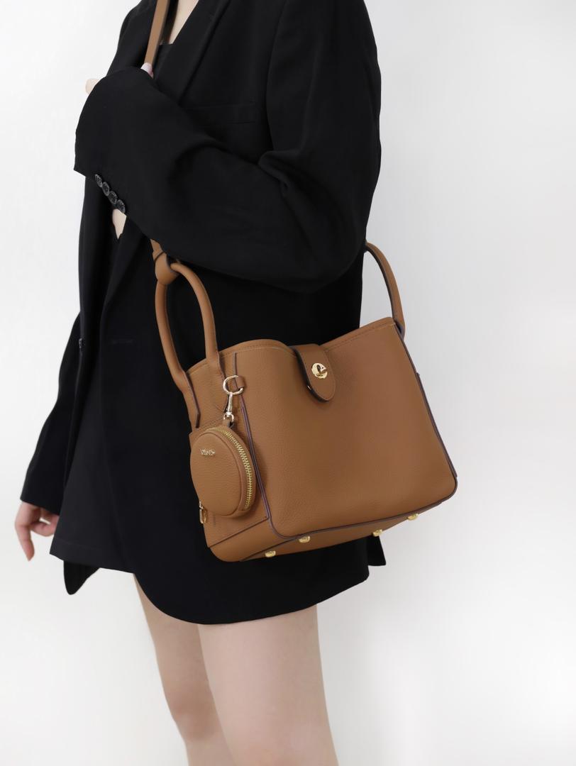 Lajoe Togo Genuine Leather Cellant Bucket Bag