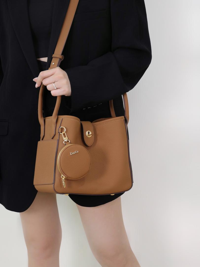 Lajoe Togo Genuine Leather Cellant Bucket Bag