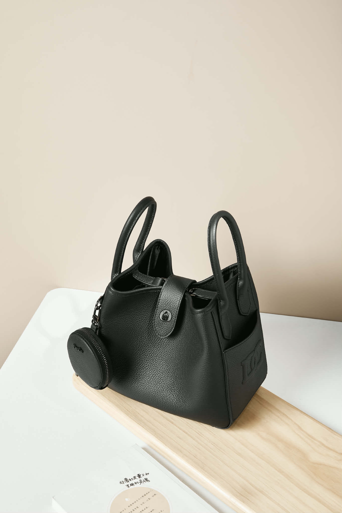 Lajoe Togo Genuine Leather Cellant Bucket Bag