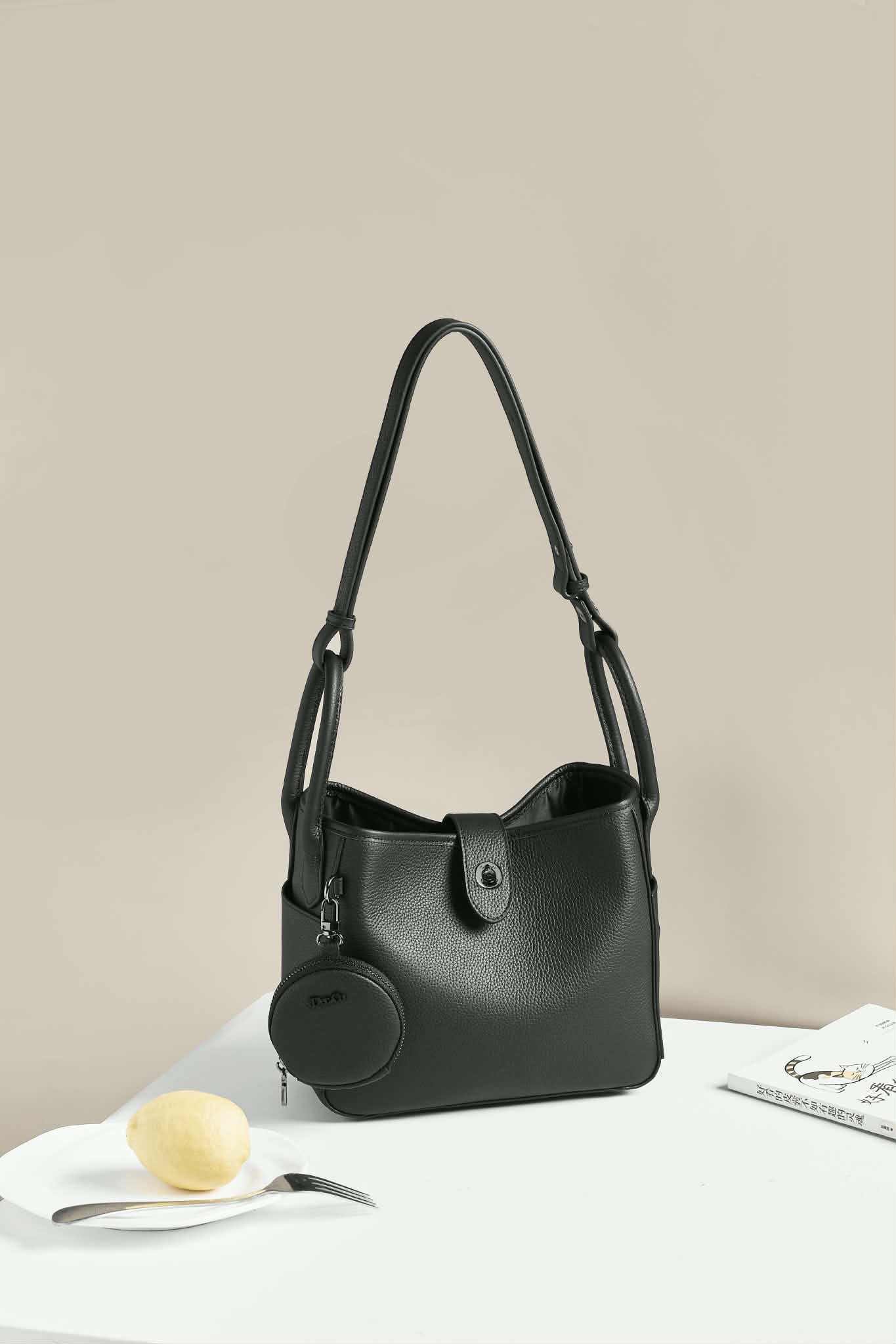 Lajoe Togo Genuine Leather Cellant Bucket Bag